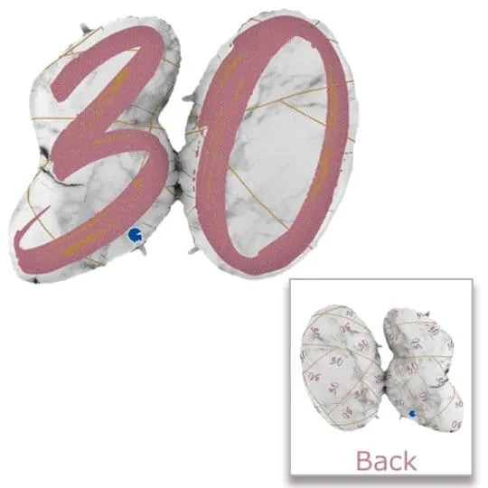 43 Inch Marble Mate Rose gold 30 Number Foil Balloon