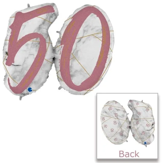 44 Inch Marble Mate Rose gold 50 Number Foil Balloon