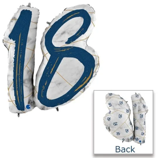 38 Inch Marble Mate blue Number 18 Foil Balloon