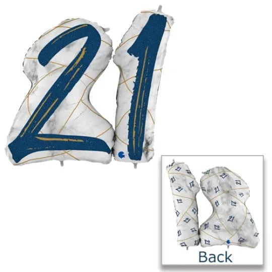 43 Inch Marble Mate blue Number 21 Foil Balloon