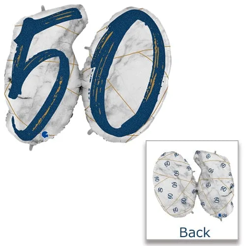 44 Inch Marble Mate blue Number 50 Foil Balloon