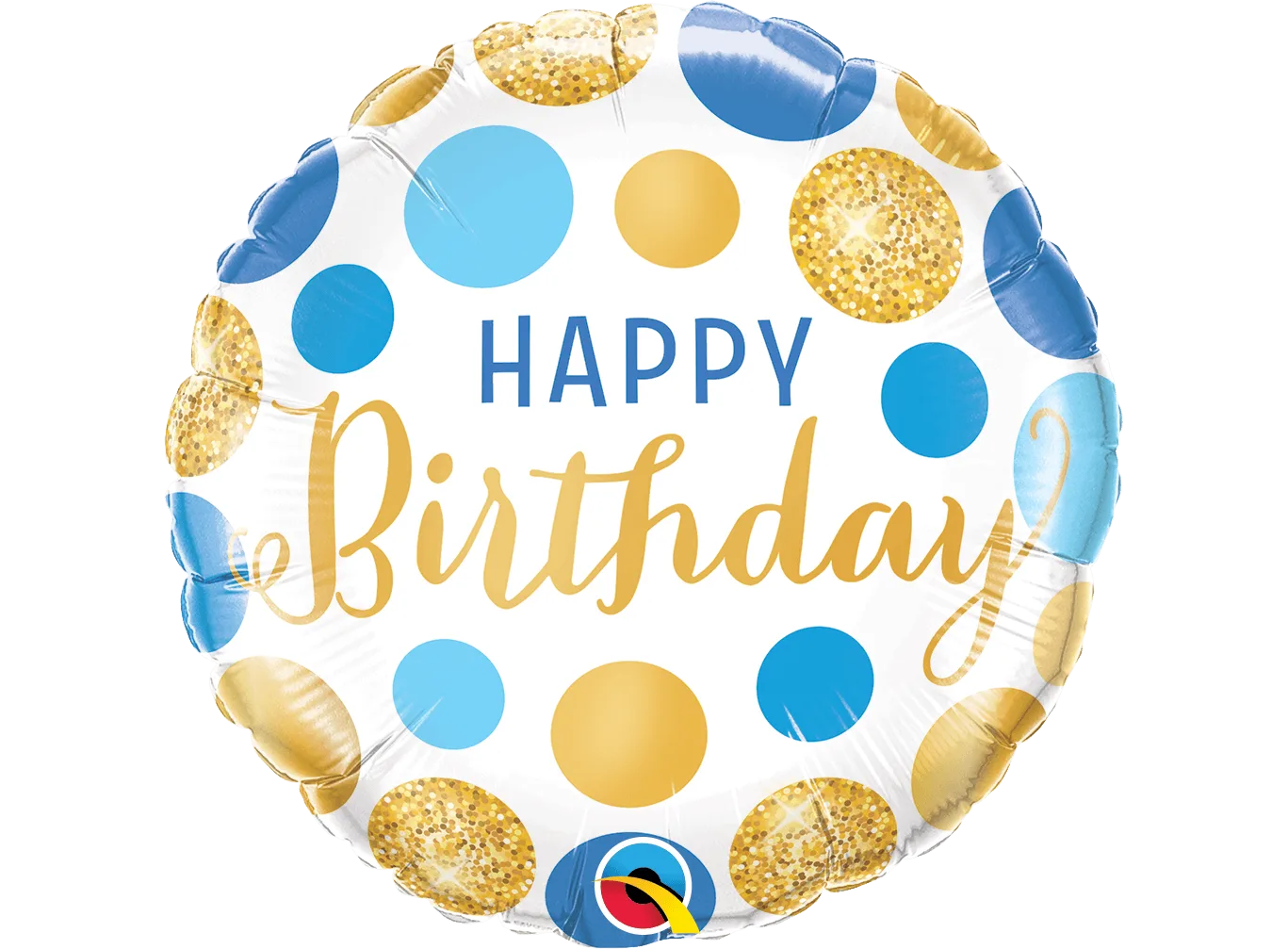 18 Inch Birthday Round Foil Balloon - blue & gold Dots