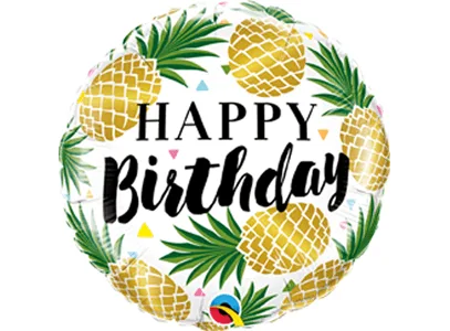 Qualatex 18 Inch Round Foil Balloon - Birthday Golden Pineapple