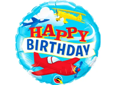 Qualatex 18 Inch Round Foil Balloon - Birthday Airplanes