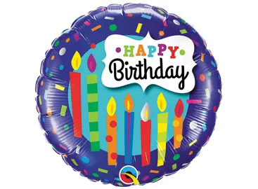 Qualatex 18 Inch Round Foil Balloon - Birthday Candles & Confetti
