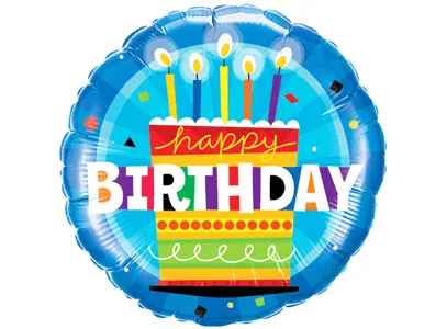 Qualatex 18 Inch Round Foil Balloon - Birthday Cake blue
