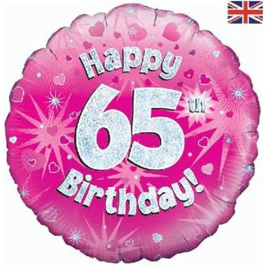 18 Inch happy 65th Birthday Pink Foil Balloon