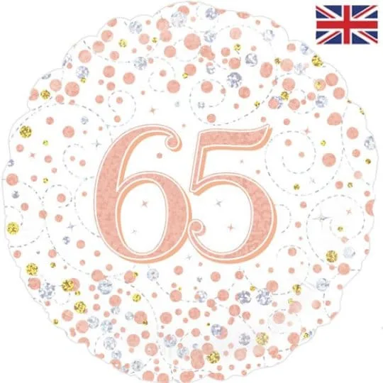 18 Inch 65th Birthday White & Rose gold Fizz Foil Balloon