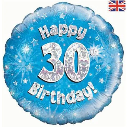 18 Inch happy 30th Birthday blue Foil Balloon