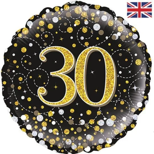 18 Inch 30th Birthday black & gold Fizz Foil Balloon