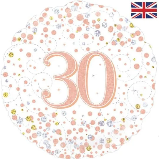18 Inch 30th Birthday White & Rose gold Fizz Foil Balloon