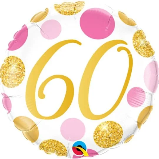 18 Inch Age 60 Pink & gold Dots Foil Balloon