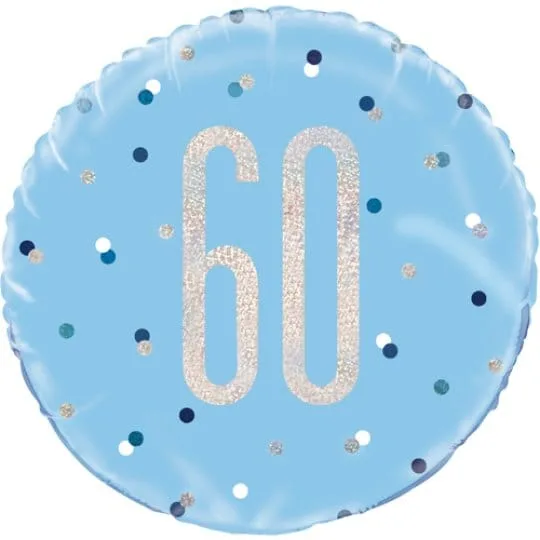 18 Inch 60th Birthday Glitz blue & Silver Foil Balloon