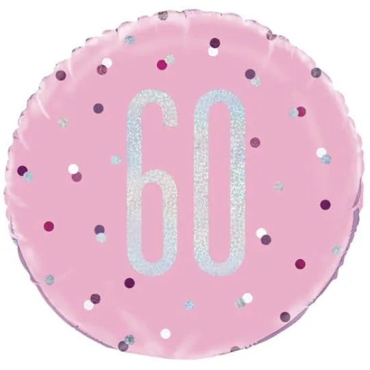 18 Inch 60th Birthday Glitz Pink & Silver Foil Balloon