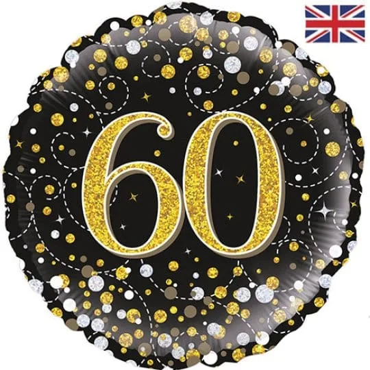 18 Inch 60th Birthday black & gold Fizz Foil Balloon