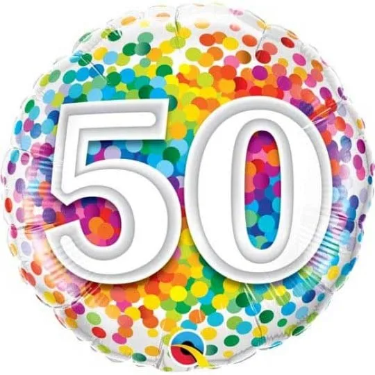 18 Inch Rainbow Confetti 50 Foil Balloon