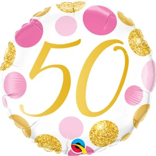 18 Inch Age 50th Pink & gold Dots Foil Balloon