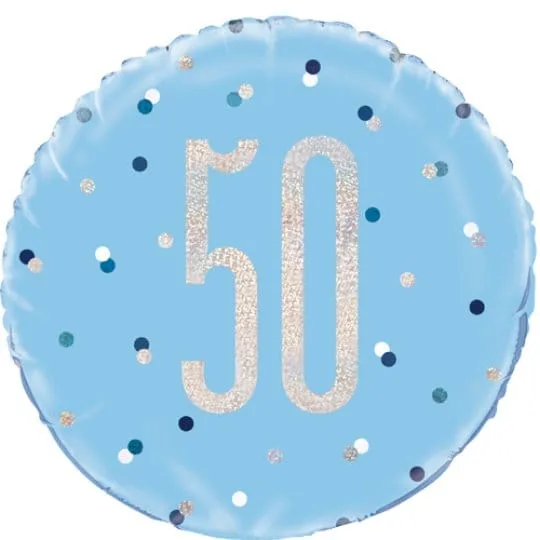 18 Inch 50th Birthday Glitz blue & Silver Foil Balloon