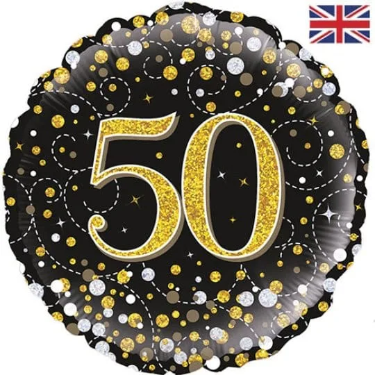 18 Inch 50th Birthday black & gold Fizz Foil Balloon