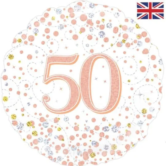 18 Inch 50th Birthday White & Rose gold Fizz Foil Balloon