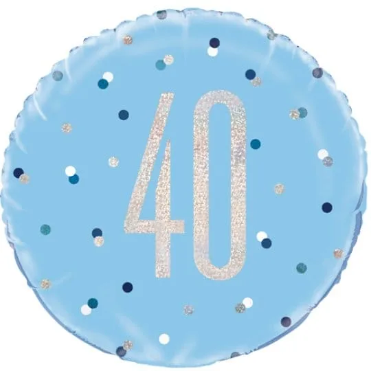 18 Inch 40th Birthday Glitz blue & Silver Foil Balloon