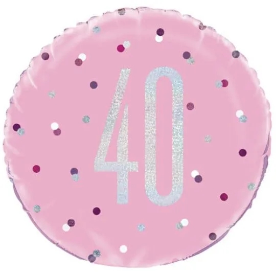 18 Inch 40th Birthday Glitz Pink & Silver Foil Balloon