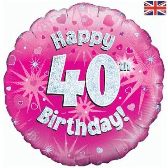 18 Inch happy 40th Birthday Pink Foil Balloon