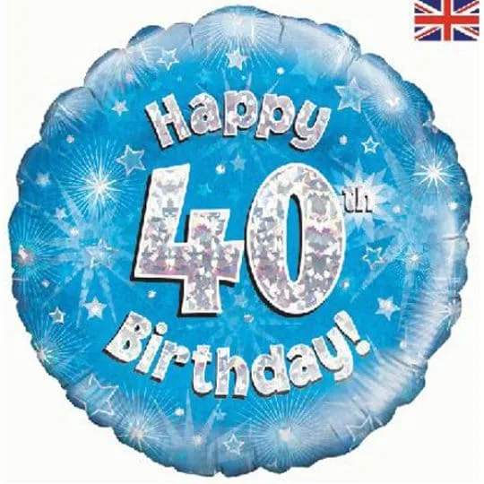 18 Inch happy 40th Birthday blue Foil Balloon