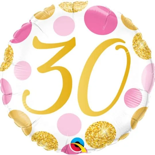 18 Inch Age 30 Pink & gold Dots Foil Balloon