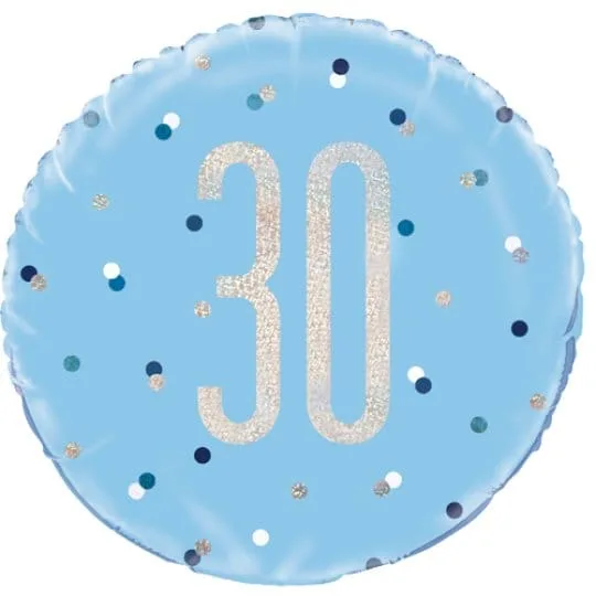 18 Inch 30th Birthday Glitz blue & Silver Foil Balloon