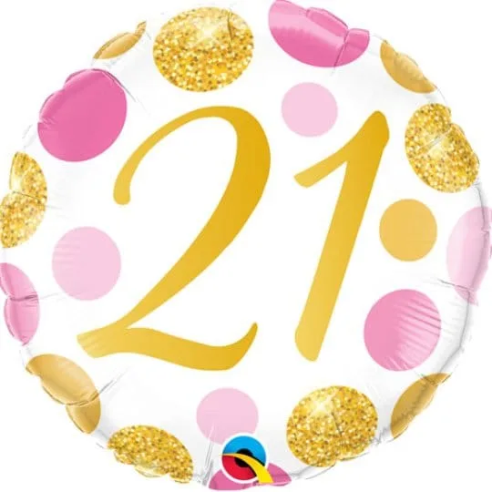 18 Inch Age 21 Pink & gold Dots Foil Balloon