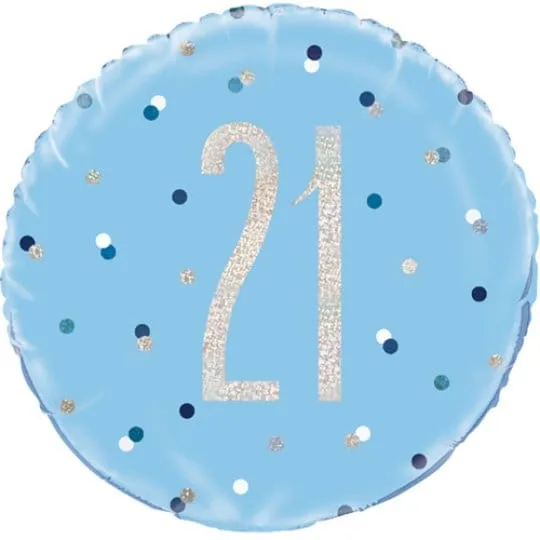 18 Inch 21st Birthday Glitz blue & Silver Foil Balloon