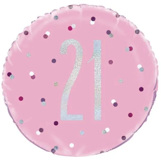 18 Inch 21st Birthday Glitz Pink & Silver Foil Balloon