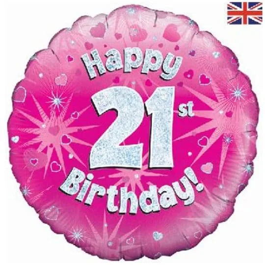 18 Inch 21st Birthday Pink Foil Balloon