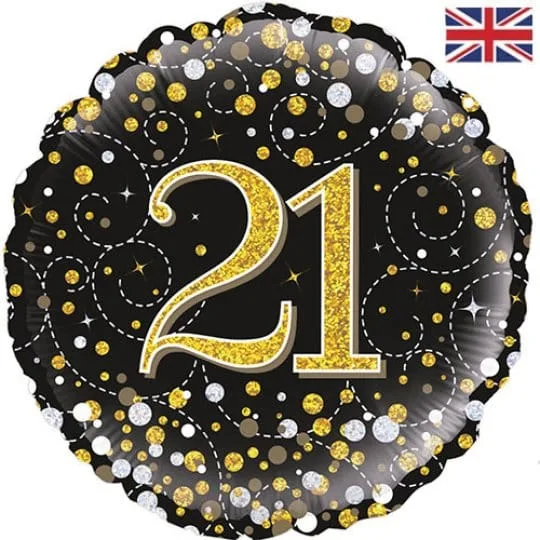 18 Inch 21st Birthday black & gold Fizz Foil Balloon