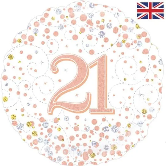 18 Inch 21st Birthday White & Rose gold Fizz Foil Balloon