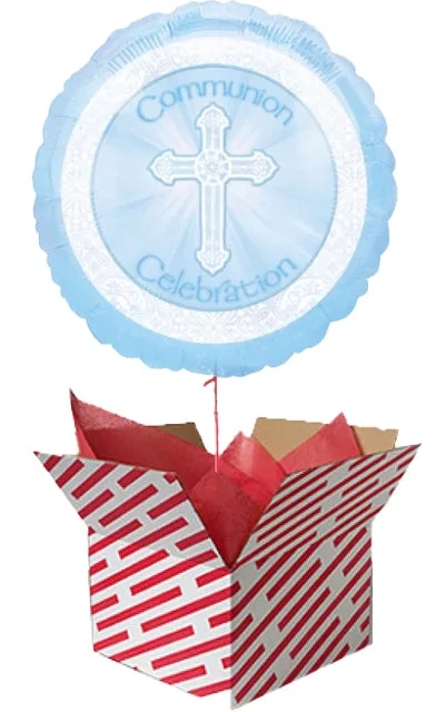 blue Communion 18" Foil Balloon in a box