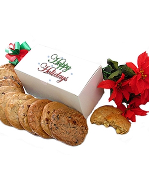 Happy Holidays Gourmet Cookie White Gift Box (1/2 Dozen)
