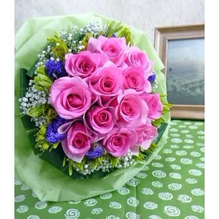Hot-Pink Roses Hand Tied Bouquet
