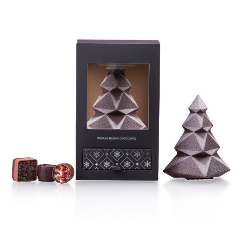 Festive Christmas tree made of dark chocolate
