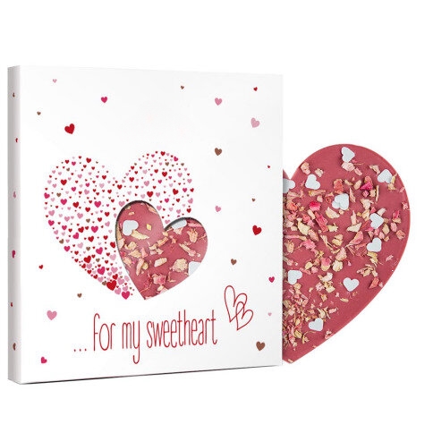 Ruby chocolate heart with rhubarb