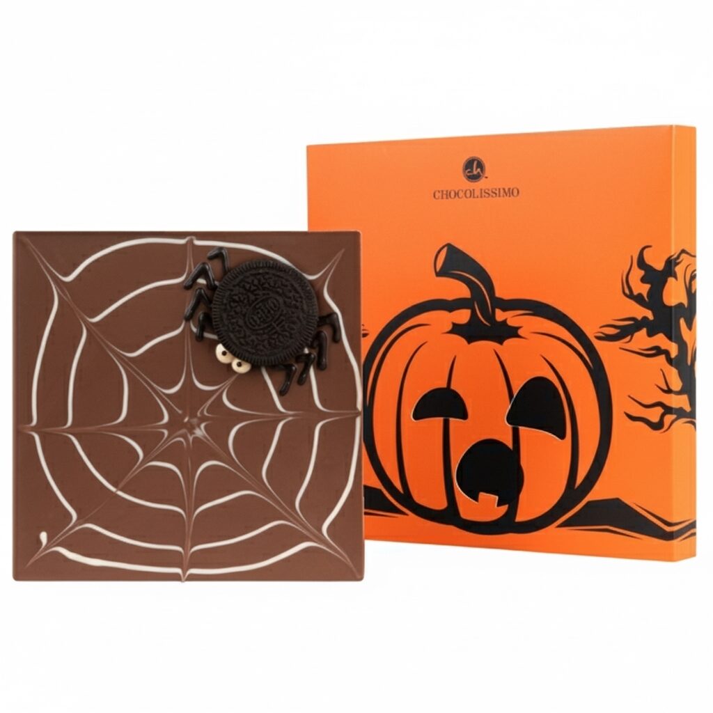 A bar of chocolate with a spider