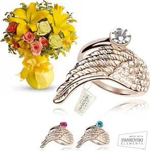 Ring with Swarovski Elements + Flowers (Classic Composition)