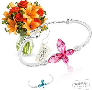 Bracelet with Swarovski Elements + Flowers (Classic Composition)