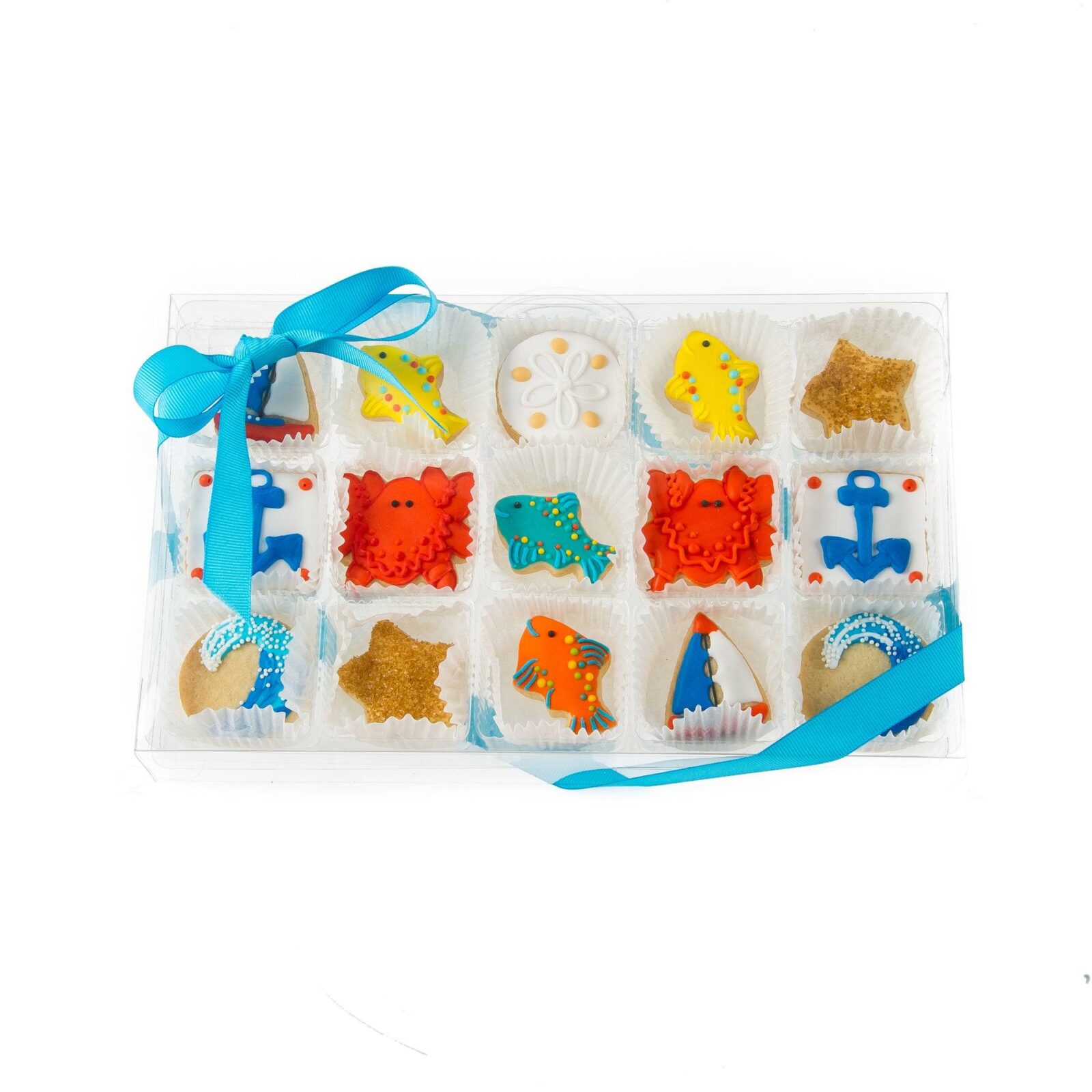 Nautical Celebration Mini Iced Sugar Cookies -Clear Gift Box of 15 pc