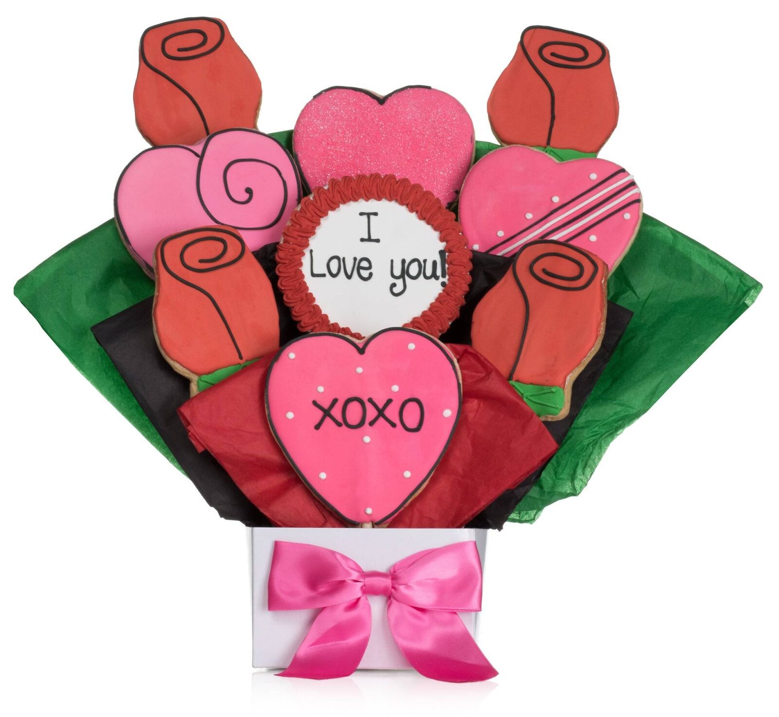 Lovely Hearts Cookie Bouquet (5 Cookie Count)