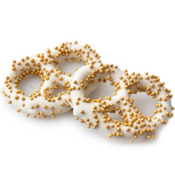 Chocolate Covered Pretzels with Gold Pearls - 96 Count