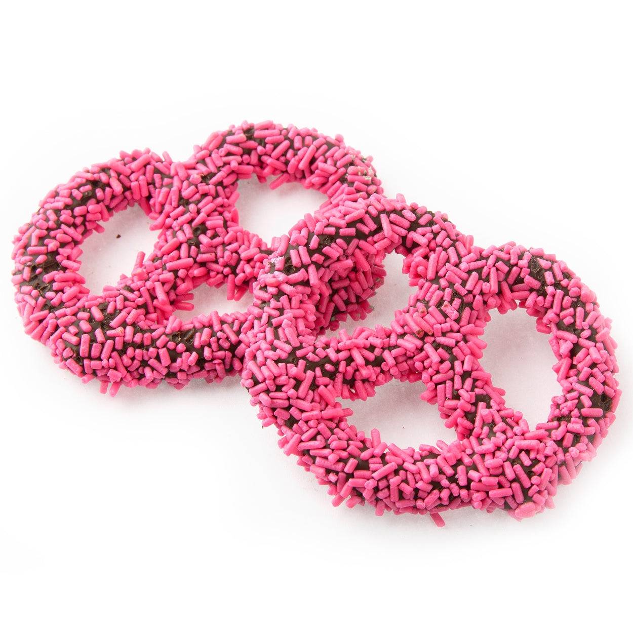 Chocolate Covered Pretzels with Pink Sprinkles - 96 Count
