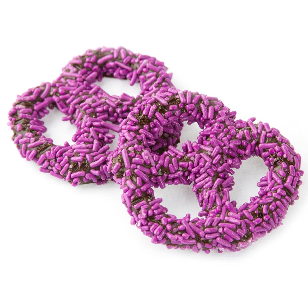 Chocolate Covered Pretzels with Purple Sprinkles - 96 Count