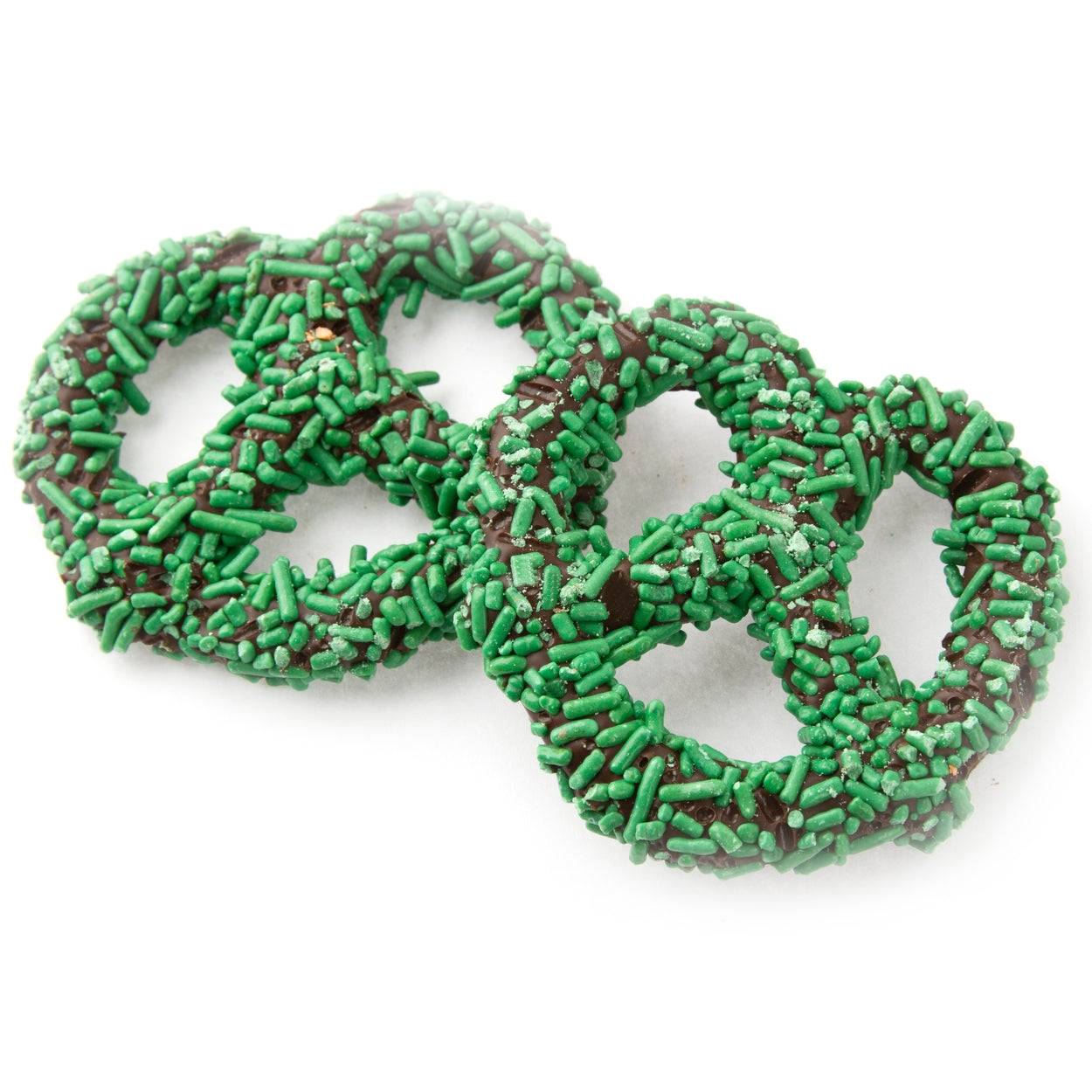 Chocolate Covered Pretzels with Green Sprinkles - 96 Count